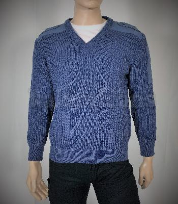 Pull Bleu Col V neuf armee de l'air francaise en pure laine vierge