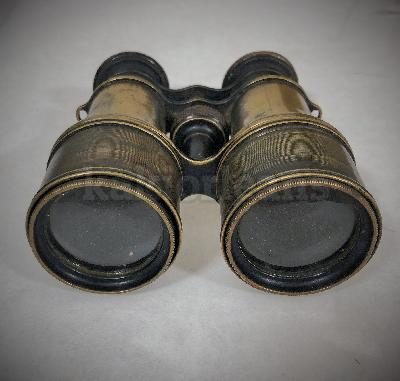 Ancienne paire de jumelle de marine Auguste Santi en laiton et son étui en cuir origine suisse